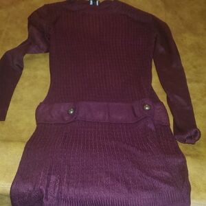 Womens Burgandy Iz Byer Long Sleeve Sweater Dress
